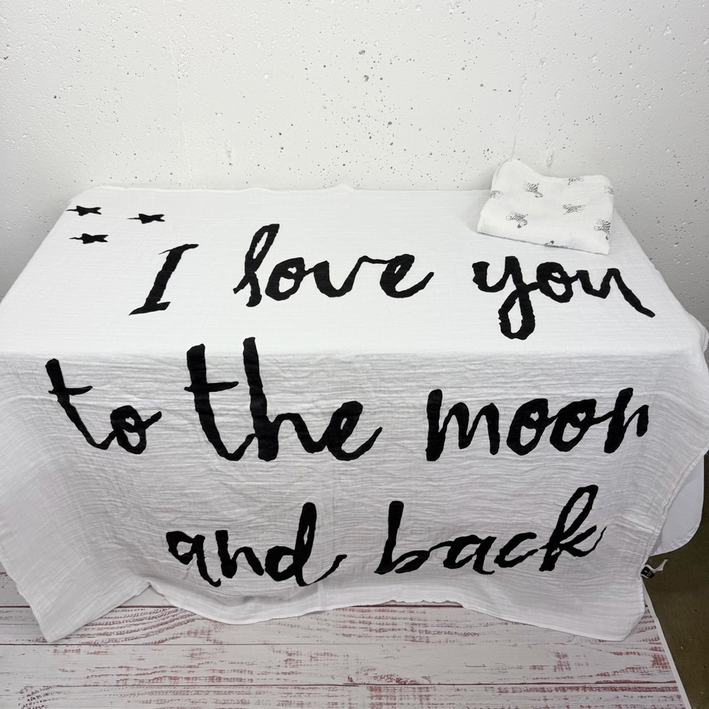 Lot of 2 Modern Burlap Love You To The Moon & Amazing Baby Zebra Cotton Swaddles